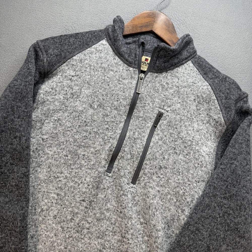 Woolrich Quarter Zip Fleece Pullover Mens L Gray Polyester Knit Sweater Outdoor